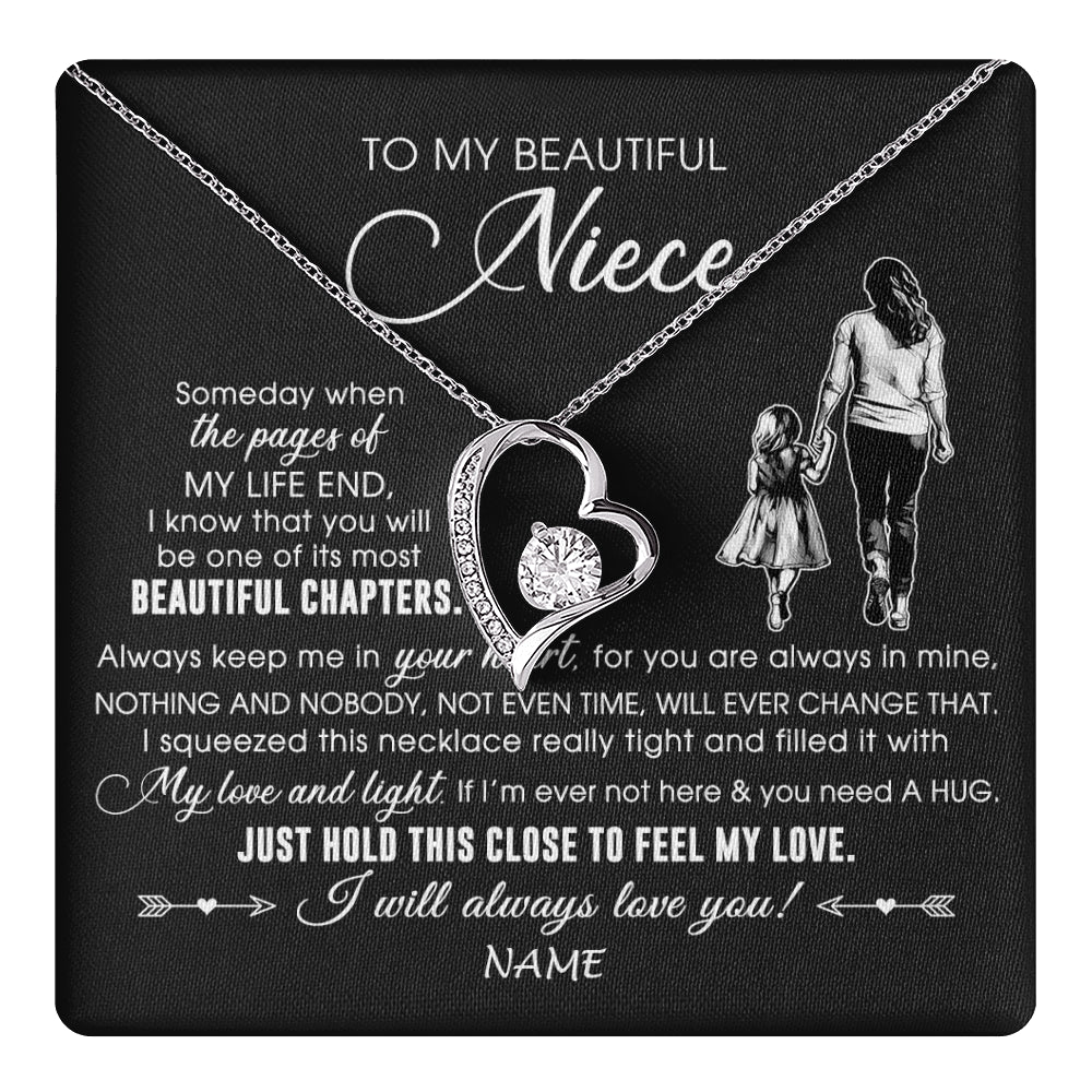 Forever Love Necklace 14K White Gold Finish | 1 | Personalized To My Beautiful Niece Necklace From Aunt Auntie Always Love You Niece Birthday Graduation Christmas Customized Gift Box Message Card | teecentury