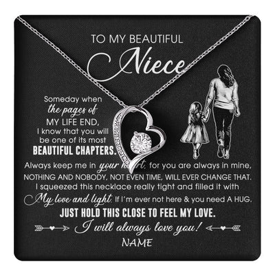 Forever Love Necklace 14K White Gold Finish | 1 | Personalized To My Beautiful Niece Necklace From Aunt Auntie Always Love You Niece Birthday Graduation Christmas Customized Gift Box Message Card | teecentury