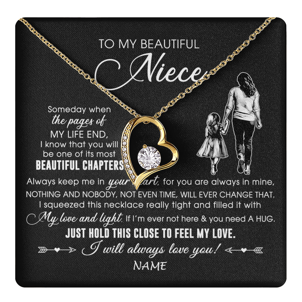 Forever Love Necklace 18K Yellow Gold Finish | 1 | Personalized To My Beautiful Niece Necklace From Aunt Auntie Always Love You Niece Birthday Graduation Christmas Customized Gift Box Message Card | teecentury