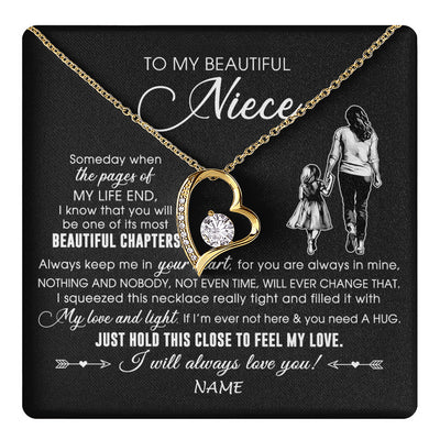 Forever Love Necklace 18K Yellow Gold Finish | 1 | Personalized To My Beautiful Niece Necklace From Aunt Auntie Always Love You Niece Birthday Graduation Christmas Customized Gift Box Message Card | teecentury