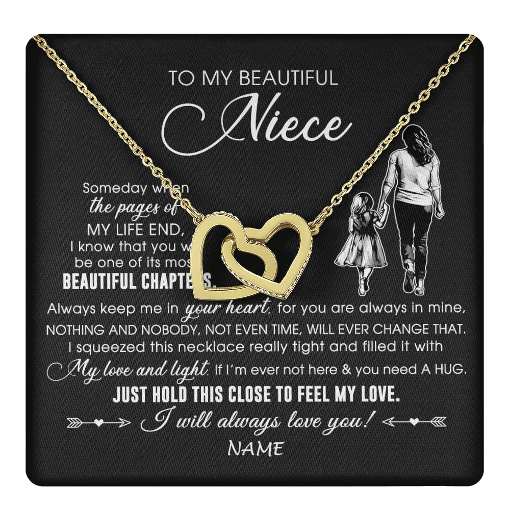 Interlocking Hearts Necklace 18K Yellow Gold Finish | 1 | Personalized To My Beautiful Niece Necklace From Aunt Auntie Always Love You Niece Birthday Graduation Christmas Customized Gift Box Message Card | teecentury