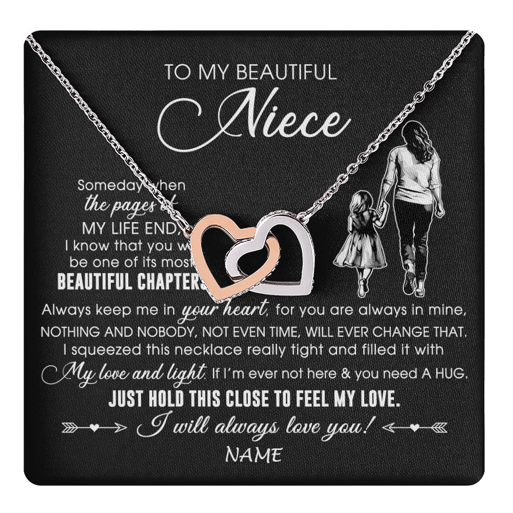 Interlocking Hearts Necklace Stainless Steel & Rose Gold Finish | 1 | Personalized To My Beautiful Niece Necklace From Aunt Auntie Always Love You Niece Birthday Graduation Christmas Customized Gift Box Message Card | teecentury