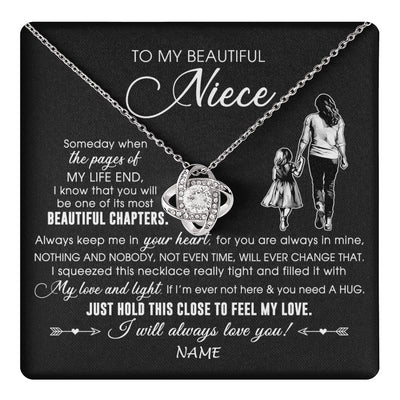 Love Knot Necklace 14K White Gold Finish | 1 | Personalized To My Beautiful Niece Necklace From Aunt Auntie Always Love You Niece Birthday Graduation Christmas Customized Gift Box Message Card | teecentury