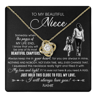 Love Knot Necklace 18K Yellow Gold Finish | 1 | Personalized To My Beautiful Niece Necklace From Aunt Auntie Always Love You Niece Birthday Graduation Christmas Customized Gift Box Message Card | teecentury