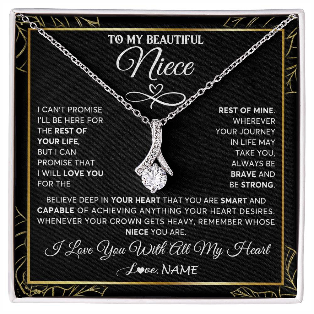 Alluring Beauty Necklace 14K White Gold Finish | 1 | Personalized To My Beautiful Niece Necklace From Aunt Auntie Crown Jewelry Gifts For Niece Birthday Graduation Christmas Customized Gift Box Message Card | teecentury
