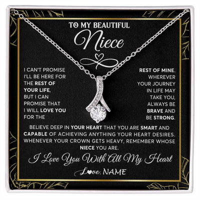 Alluring Beauty Necklace 14K White Gold Finish | 1 | Personalized To My Beautiful Niece Necklace From Aunt Auntie Crown Jewelry Gifts For Niece Birthday Graduation Christmas Customized Gift Box Message Card | teecentury