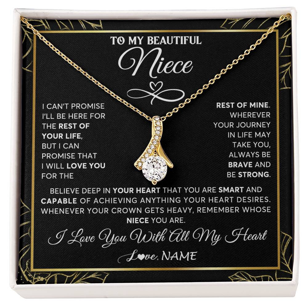 Alluring Beauty Necklace 18K Yellow Gold Finish | 1 | Personalized To My Beautiful Niece Necklace From Aunt Auntie Crown Jewelry Gifts For Niece Birthday Graduation Christmas Customized Gift Box Message Card | teecentury