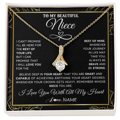 Alluring Beauty Necklace 18K Yellow Gold Finish | 1 | Personalized To My Beautiful Niece Necklace From Aunt Auntie Crown Jewelry Gifts For Niece Birthday Graduation Christmas Customized Gift Box Message Card | teecentury