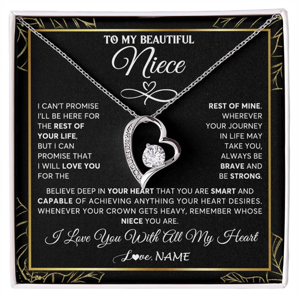 Forever Love Necklace 14K White Gold Finish | 1 | Personalized To My Beautiful Niece Necklace From Aunt Auntie Crown Jewelry Gifts For Niece Birthday Graduation Christmas Customized Gift Box Message Card | teecentury