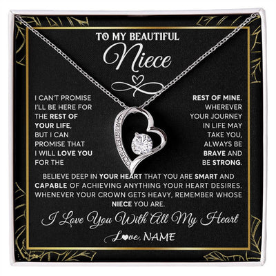 Forever Love Necklace 14K White Gold Finish | 1 | Personalized To My Beautiful Niece Necklace From Aunt Auntie Crown Jewelry Gifts For Niece Birthday Graduation Christmas Customized Gift Box Message Card | teecentury