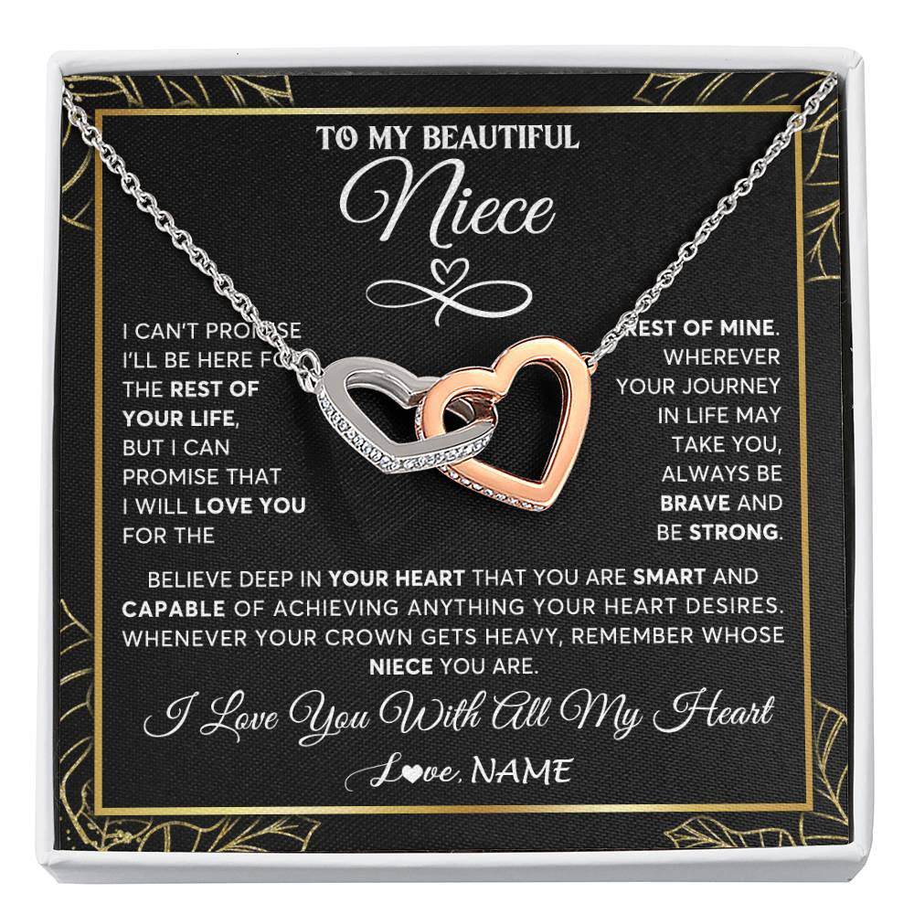 Interlocking Hearts Necklace Stainless Steel & Rose Gold Finish | 1 | Personalized To My Beautiful Niece Necklace From Aunt Auntie Crown Jewelry Gifts For Niece Birthday Graduation Christmas Customized Gift Box Message Card | teecentury