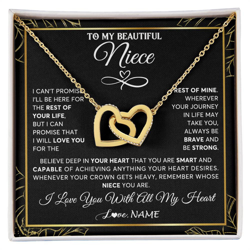 Interlocking Hearts Necklace 18K Yellow Gold Finish | 1 | Personalized To My Beautiful Niece Necklace From Aunt Auntie Crown Jewelry Gifts For Niece Birthday Graduation Christmas Customized Gift Box Message Card | teecentury
