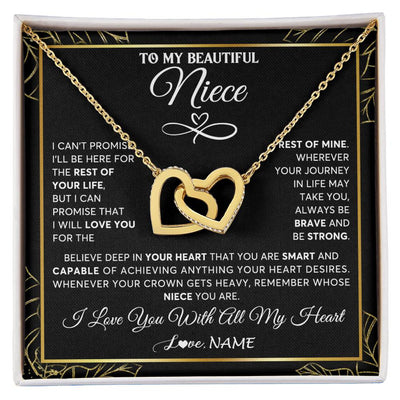 Interlocking Hearts Necklace 18K Yellow Gold Finish | 1 | Personalized To My Beautiful Niece Necklace From Aunt Auntie Crown Jewelry Gifts For Niece Birthday Graduation Christmas Customized Gift Box Message Card | teecentury