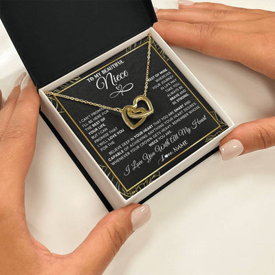 Interlocking Hearts Necklace 18K Yellow Gold Finish | 2 | Personalized To My Beautiful Niece Necklace From Aunt Auntie Crown Jewelry Gifts For Niece Birthday Graduation Christmas Customized Gift Box Message Card | teecentury