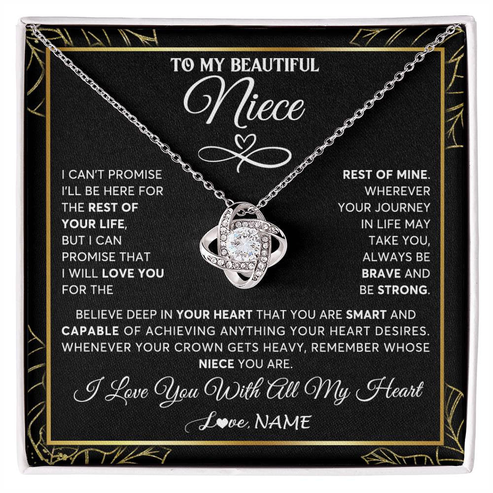 Love Knot Necklace 14K White Gold Finish | 1 | Personalized To My Beautiful Niece Necklace From Aunt Auntie Crown Jewelry Gifts For Niece Birthday Graduation Christmas Customized Gift Box Message Card | teecentury