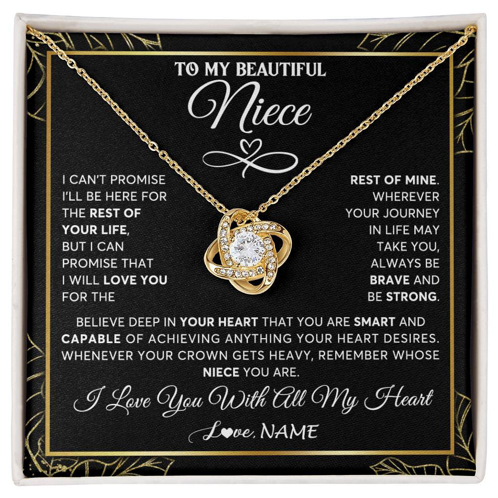 Love Knot Necklace 18K Yellow Gold Finish | 1 | Personalized To My Beautiful Niece Necklace From Aunt Auntie Crown Jewelry Gifts For Niece Birthday Graduation Christmas Customized Gift Box Message Card | teecentury