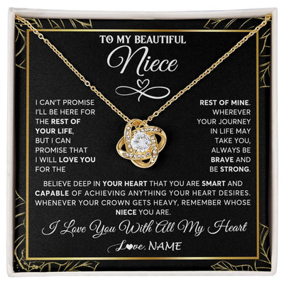 Love Knot Necklace 18K Yellow Gold Finish | 1 | Personalized To My Beautiful Niece Necklace From Aunt Auntie Crown Jewelry Gifts For Niece Birthday Graduation Christmas Customized Gift Box Message Card | teecentury