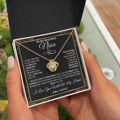 Love Knot Necklace 18K Yellow Gold Finish | 2 | Personalized To My Beautiful Niece Necklace From Aunt Auntie Crown Jewelry Gifts For Niece Birthday Graduation Christmas Customized Gift Box Message Card | teecentury