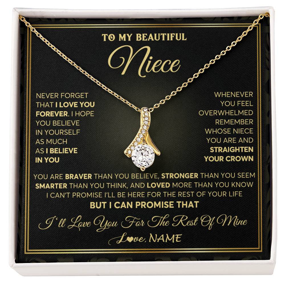 Alluring Beauty Necklace 18K Yellow Gold Finish | 1 | Personalized To My Beautiful Niece Necklace From Aunt Auntie I Love You Jewelry Gifts For Niece Birthday Graduation Christmas Customized Gift Box Message Card | teecentury