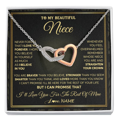 Interlocking Hearts Necklace Stainless Steel & Rose Gold Finish | 1 | Personalized To My Beautiful Niece Necklace From Aunt Auntie I Love You Jewelry Gifts For Niece Birthday Graduation Christmas Customized Gift Box Message Card | teecentury