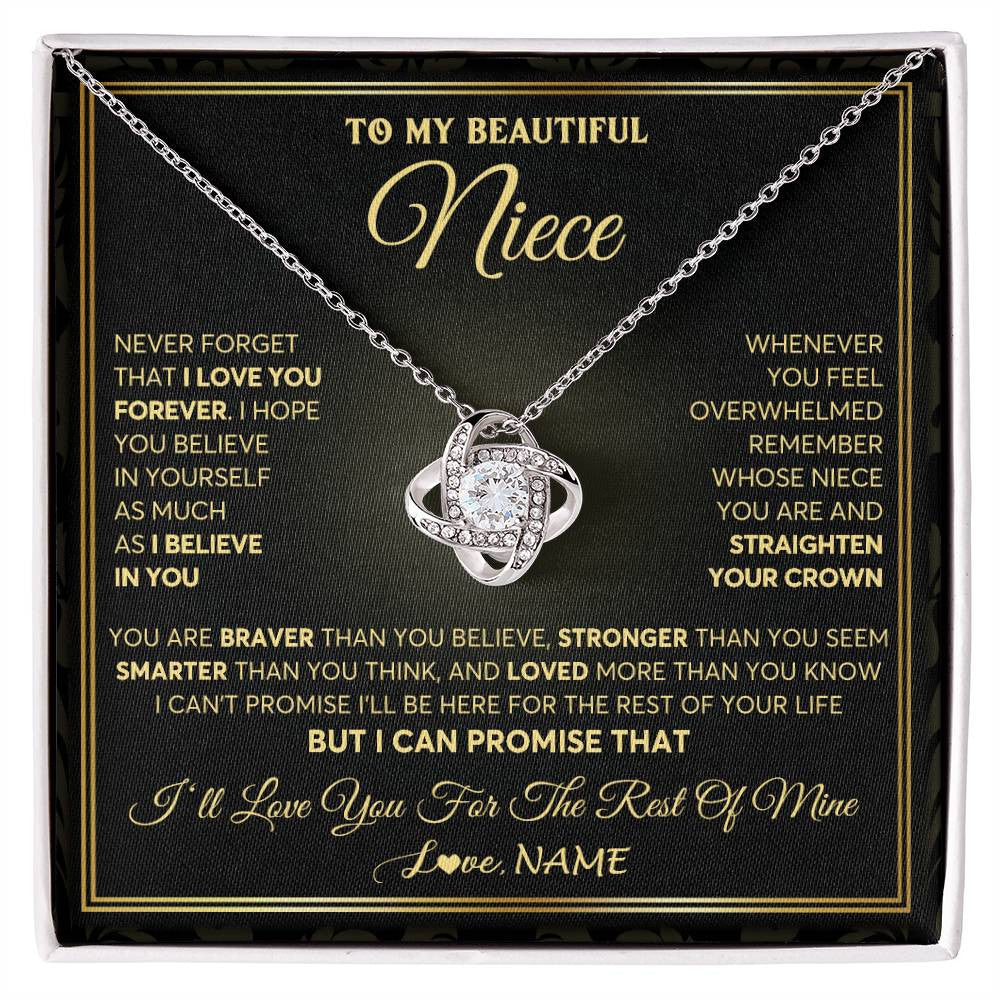 Love Knot Necklace 14K White Gold Finish | 1 | Personalized To My Beautiful Niece Necklace From Aunt Auntie I Love You Jewelry Gifts For Niece Birthday Graduation Christmas Customized Gift Box Message Card | teecentury
