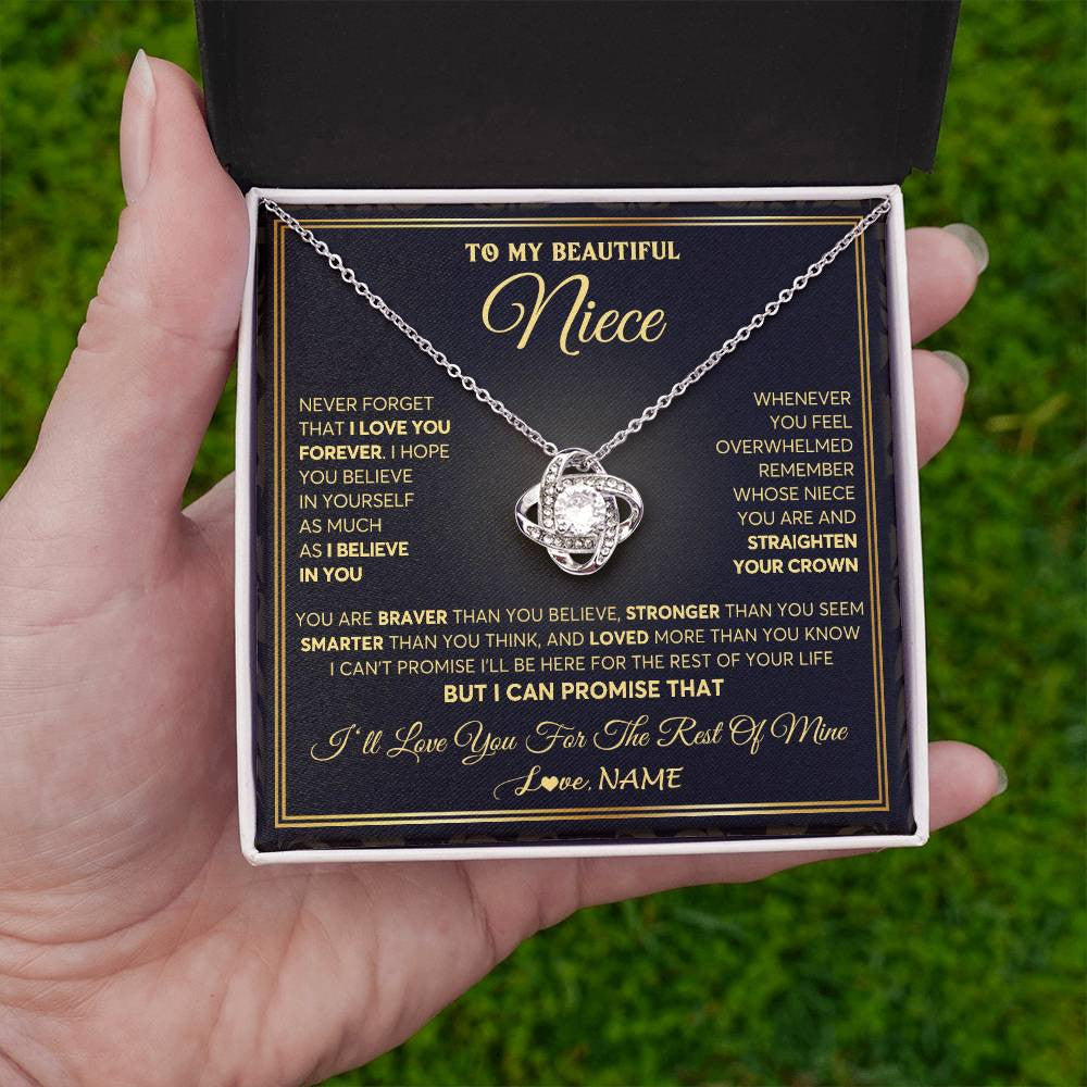 Love Knot Necklace 14K White Gold Finish | 2 | Personalized To My Beautiful Niece Necklace From Aunt Auntie I Love You Jewelry Gifts For Niece Birthday Graduation Christmas Customized Gift Box Message Card | teecentury