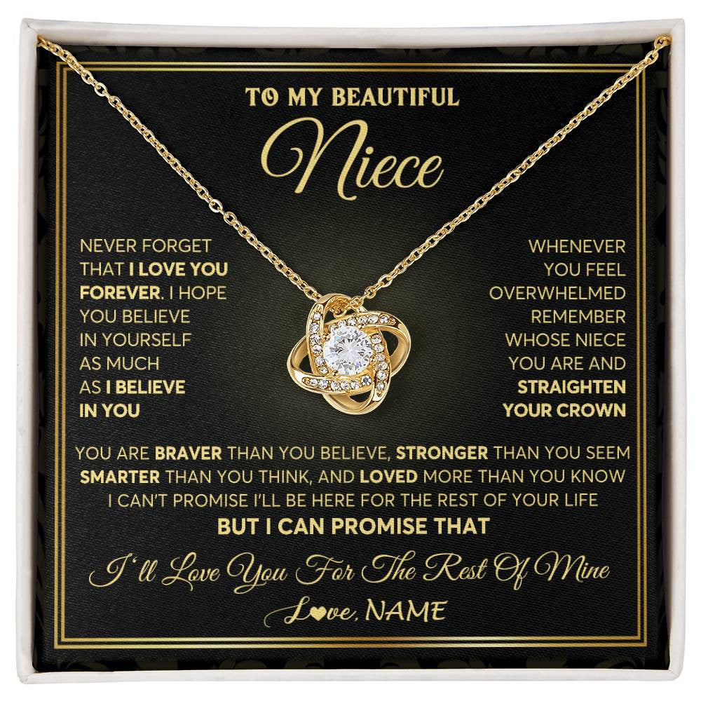 Love Knot Necklace 18K Yellow Gold Finish | 1 | Personalized To My Beautiful Niece Necklace From Aunt Auntie I Love You Jewelry Gifts For Niece Birthday Graduation Christmas Customized Gift Box Message Card | teecentury