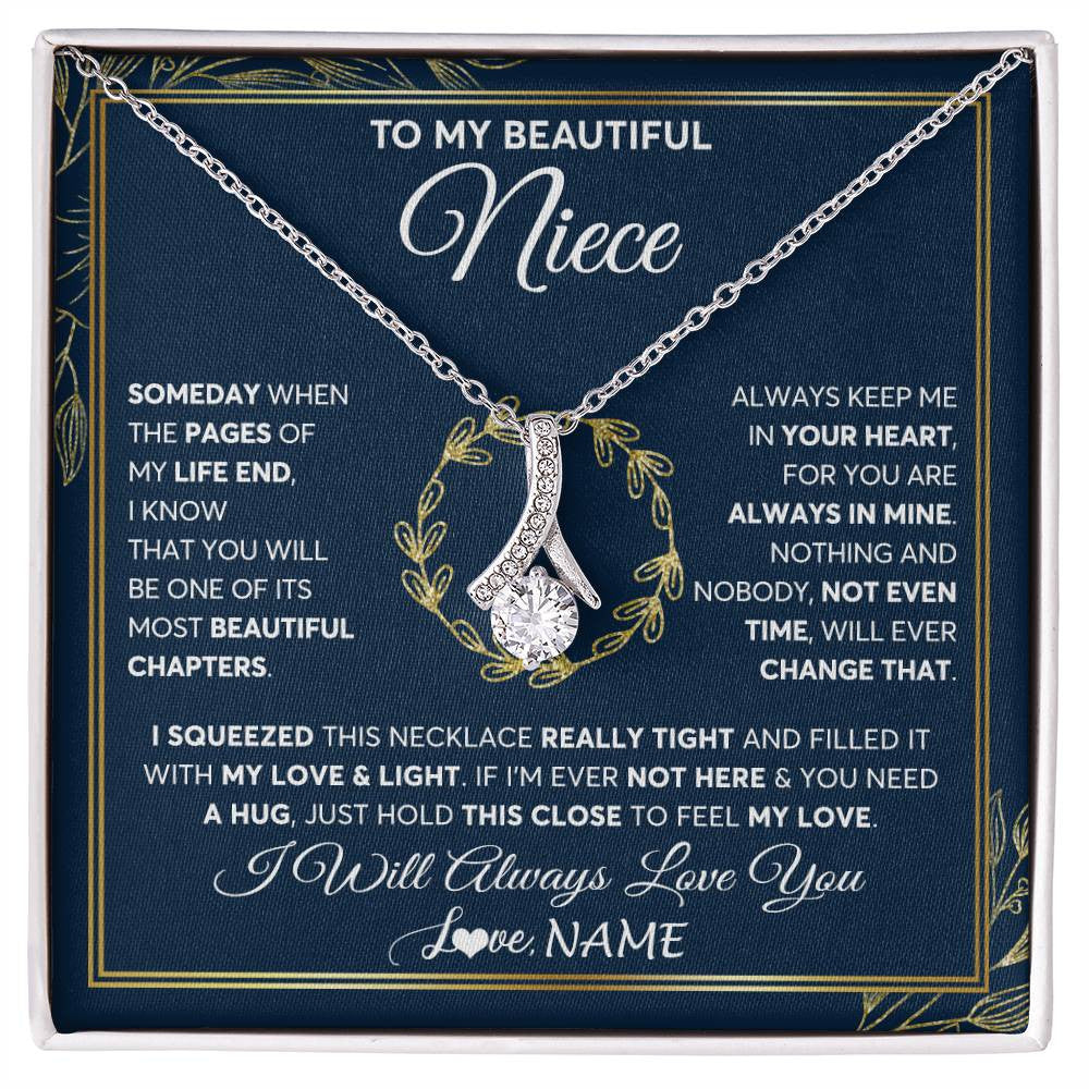 Alluring Beauty Necklace 14K White Gold Finish | Personalized To My Beautiful Niece Necklace From Aunt Auntie Uncle Someday Niece Birthday Christmas Jewelry Charm Present Customized Gift Box Message Card | teecentury