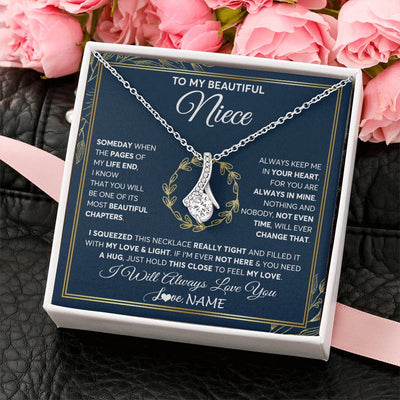 Alluring Beauty Necklace 14K White Gold Finish | Personalized To My Beautiful Niece Necklace From Aunt Auntie Uncle Someday Niece Birthday Christmas Jewelry Charm Present Customized Gift Box Message Card | teecentury