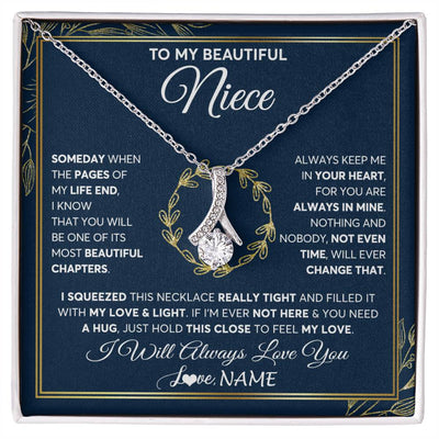 Alluring Beauty Necklace 14K White Gold Finish | Personalized To My Beautiful Niece Necklace From Aunt Auntie Uncle Someday Niece Birthday Christmas Jewelry Charm Present Customized Gift Box Message Card | teecentury