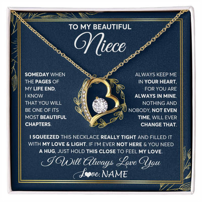 Forever Love Necklace 18K Yellow Gold Finish | Personalized To My Beautiful Niece Necklace From Aunt Auntie Uncle Someday Niece Birthday Christmas Jewelry Charm Present Customized Gift Box Message Card | teecentury
