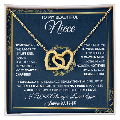 Interlocking Hearts Necklace 18K Yellow Gold Finish | Personalized To My Beautiful Niece Necklace From Aunt Auntie Uncle Someday Niece Birthday Christmas Jewelry Charm Present Customized Gift Box Message Card | teecentury