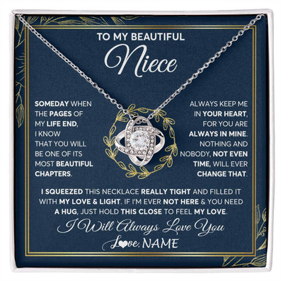 Love Knot Necklace 14K White Gold Finish | Personalized To My Beautiful Niece Necklace From Aunt Auntie Uncle Someday Niece Birthday Christmas Jewelry Charm Present Customized Gift Box Message Card | teecentury