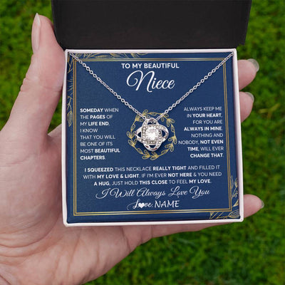 Love Knot Necklace 14K White Gold Finish | Personalized To My Beautiful Niece Necklace From Aunt Auntie Uncle Someday Niece Birthday Christmas Jewelry Charm Present Customized Gift Box Message Card | teecentury