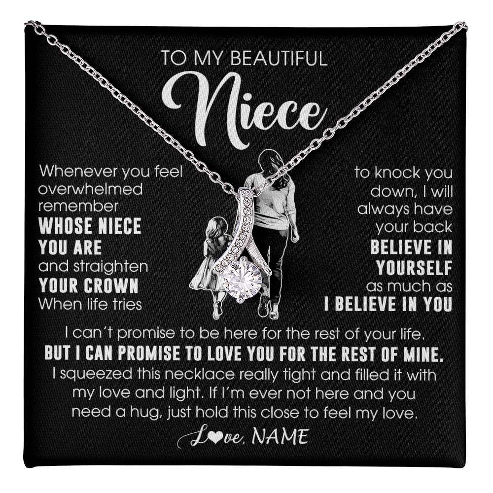 Alluring Beauty Necklace 14K White Gold Finish | 1 | Personalized To My Beautiful Niece Necklace From Aunt Believe In Yourself Niece Birthday Gifts Jewelry Graduation Christmas Customized Message Card | teecentury