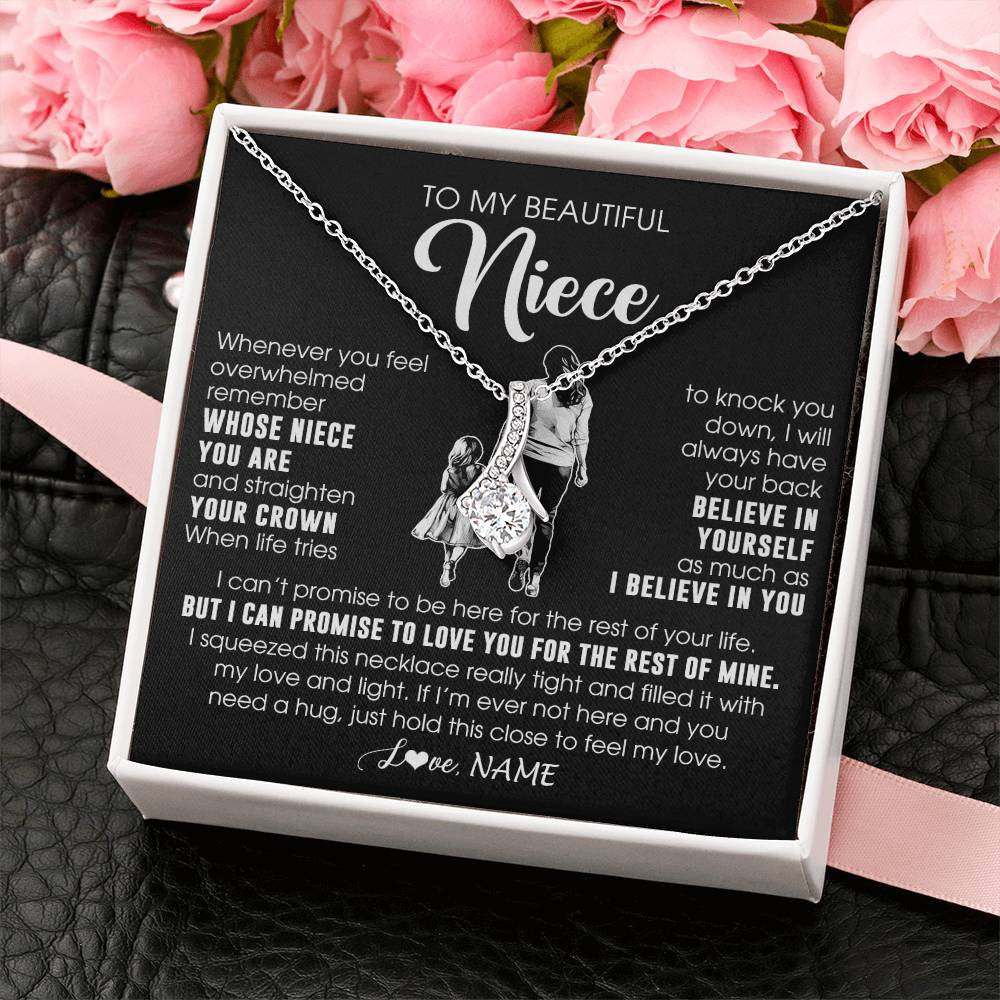 Alluring Beauty Necklace 14K White Gold Finish | 2 | Personalized To My Beautiful Niece Necklace From Aunt Believe In Yourself Niece Birthday Gifts Jewelry Graduation Christmas Customized Message Card | teecentury