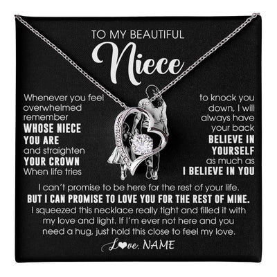 Forever Love Necklace 14K White Gold Finish | 1 | Personalized To My Beautiful Niece Necklace From Aunt Believe In Yourself Niece Birthday Gifts Jewelry Graduation Christmas Customized Message Card | teecentury