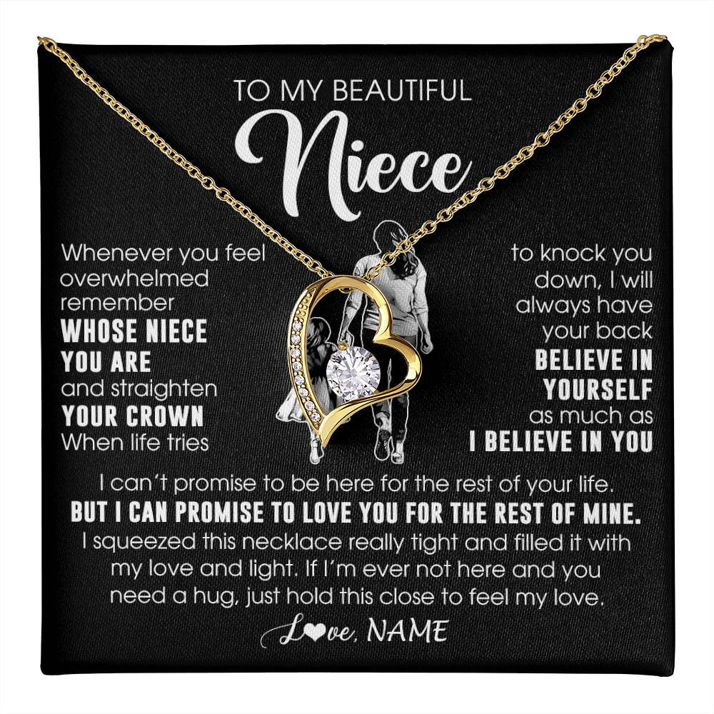 Forever Love Necklace 18K Yellow Gold Finish | 1 | Personalized To My Beautiful Niece Necklace From Aunt Believe In Yourself Niece Birthday Gifts Jewelry Graduation Christmas Customized Message Card | teecentury