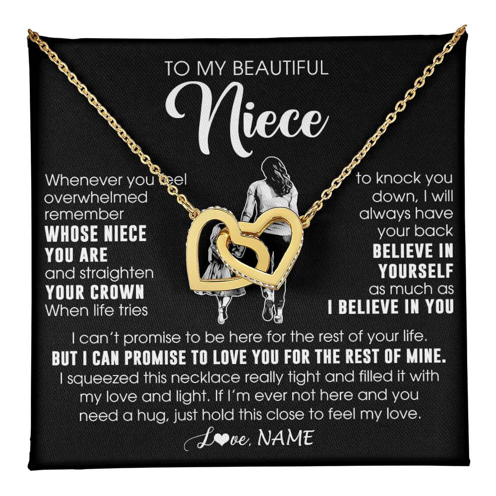 Interlocking Hearts Necklace 18K Yellow Gold Finish | 1 | Personalized To My Beautiful Niece Necklace From Aunt Believe In Yourself Niece Birthday Gifts Jewelry Graduation Christmas Customized Message Card | teecentury