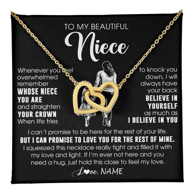 Interlocking Hearts Necklace 18K Yellow Gold Finish | 1 | Personalized To My Beautiful Niece Necklace From Aunt Believe In Yourself Niece Birthday Gifts Jewelry Graduation Christmas Customized Message Card | teecentury