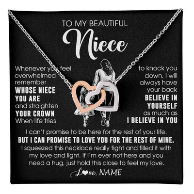 Interlocking Hearts Necklace Stainless Steel & Rose Gold Finish | 1 | Personalized To My Beautiful Niece Necklace From Aunt Believe In Yourself Niece Birthday Gifts Jewelry Graduation Christmas Customized Message Card | teecentury
