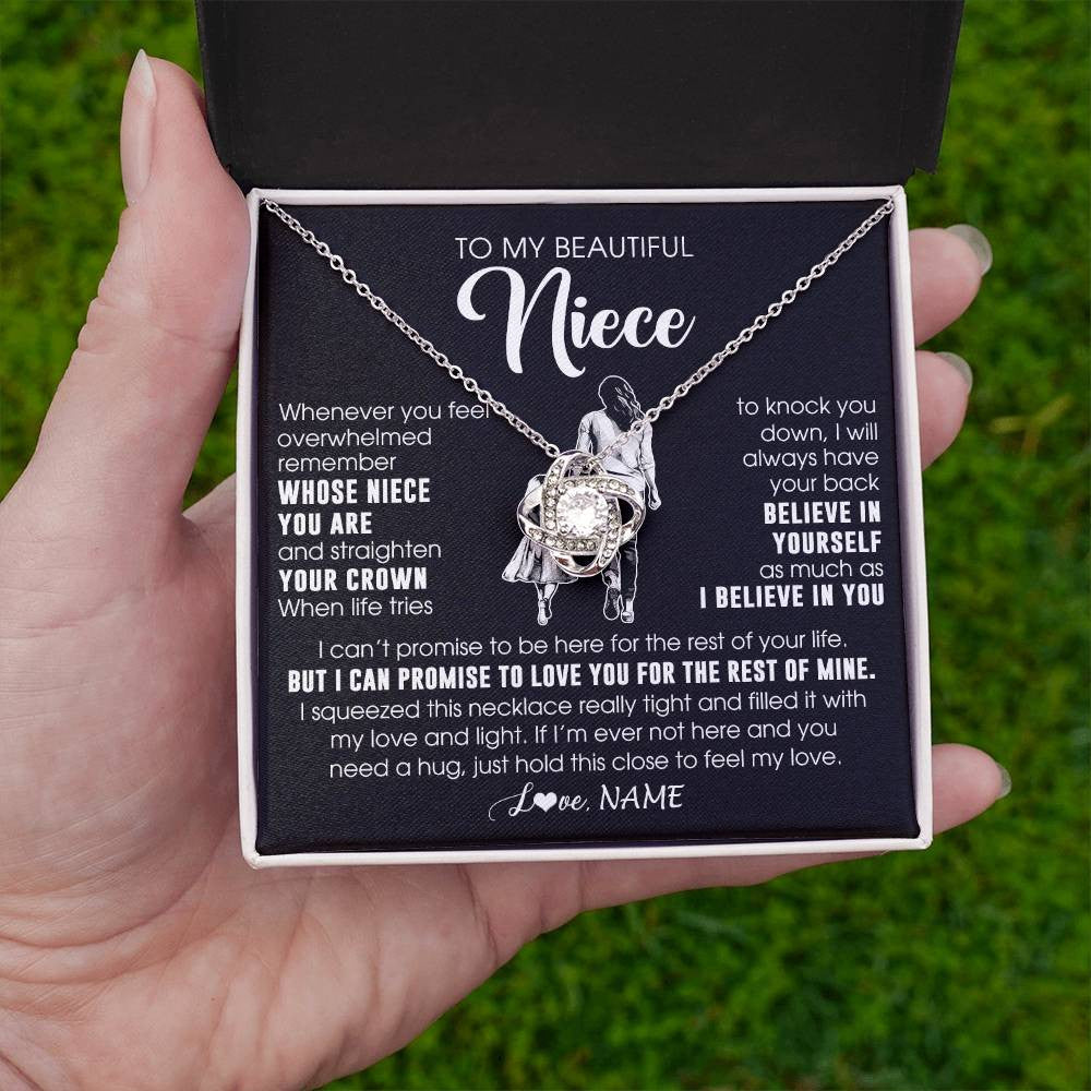 Love Knot Necklace 14K White Gold Finish | 2 | Personalized To My Beautiful Niece Necklace From Aunt Believe In Yourself Niece Birthday Gifts Jewelry Graduation Christmas Customized Message Card | teecentury