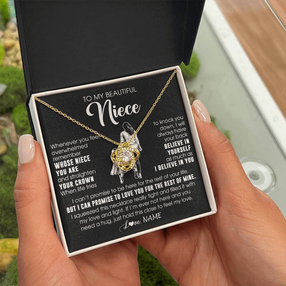 Love Knot Necklace 18K Yellow Gold Finish | 2 | Personalized To My Beautiful Niece Necklace From Aunt Believe In Yourself Niece Birthday Gifts Jewelry Graduation Christmas Customized Message Card | teecentury
