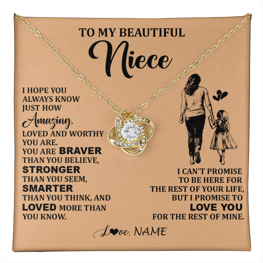 Love Knot Necklace 18K Yellow Gold Finish | 1 | Personalized To My Beautiful Niece Necklace From Aunt Promise To Love You Niece Birthday Valentines Day Graduation Christmas Customized Gift Box Message Card | teecentury