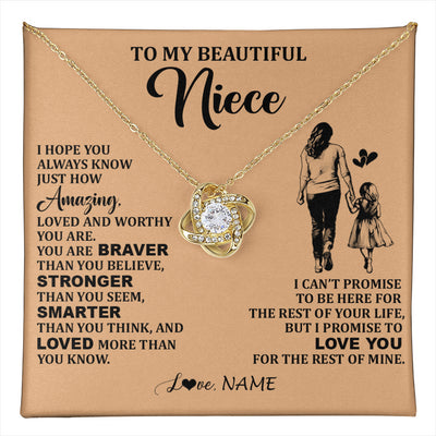 Love Knot Necklace 18K Yellow Gold Finish | 1 | Personalized To My Beautiful Niece Necklace From Aunt Promise To Love You Niece Birthday Valentines Day Graduation Christmas Customized Gift Box Message Card | teecentury