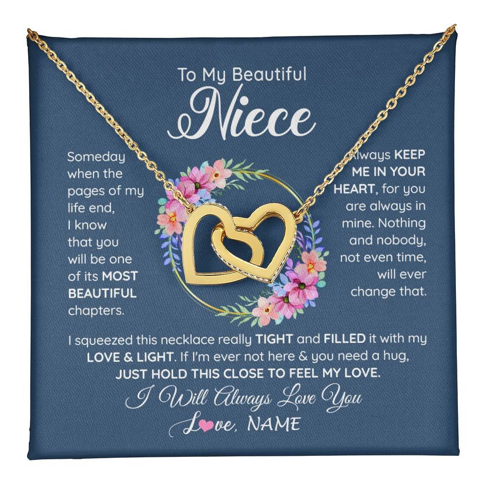 Interlocking Hearts Necklace 18K Yellow Gold Finish | 1 | Personalized To My Beautiful Niece Necklace From Aunt Someday Someday When The Pages Niece Birthday Graduation Christmas Customized Gift Box Message Card | teecentury