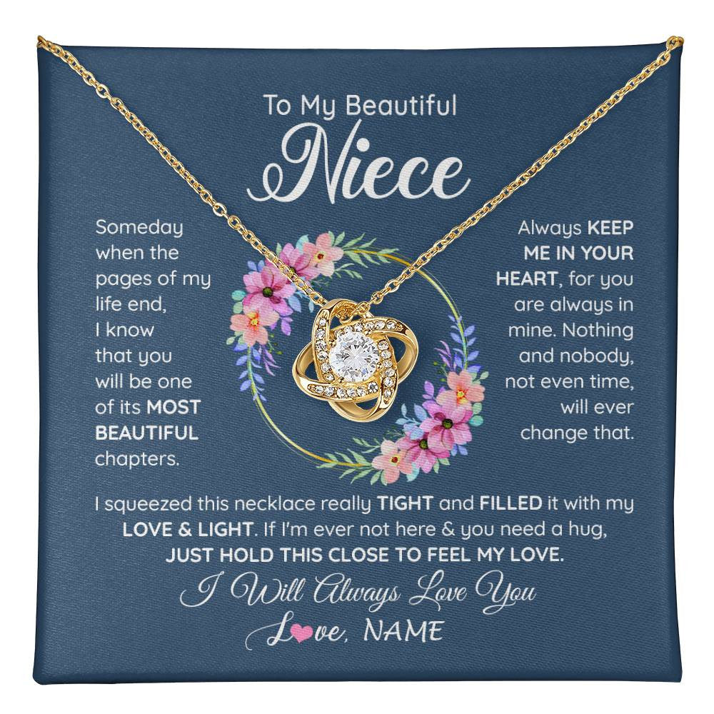 Love Knot Necklace 18K Yellow Gold Finish | 1 | Personalized To My Beautiful Niece Necklace From Aunt Someday Someday When The Pages Niece Birthday Graduation Christmas Customized Gift Box Message Card | teecentury