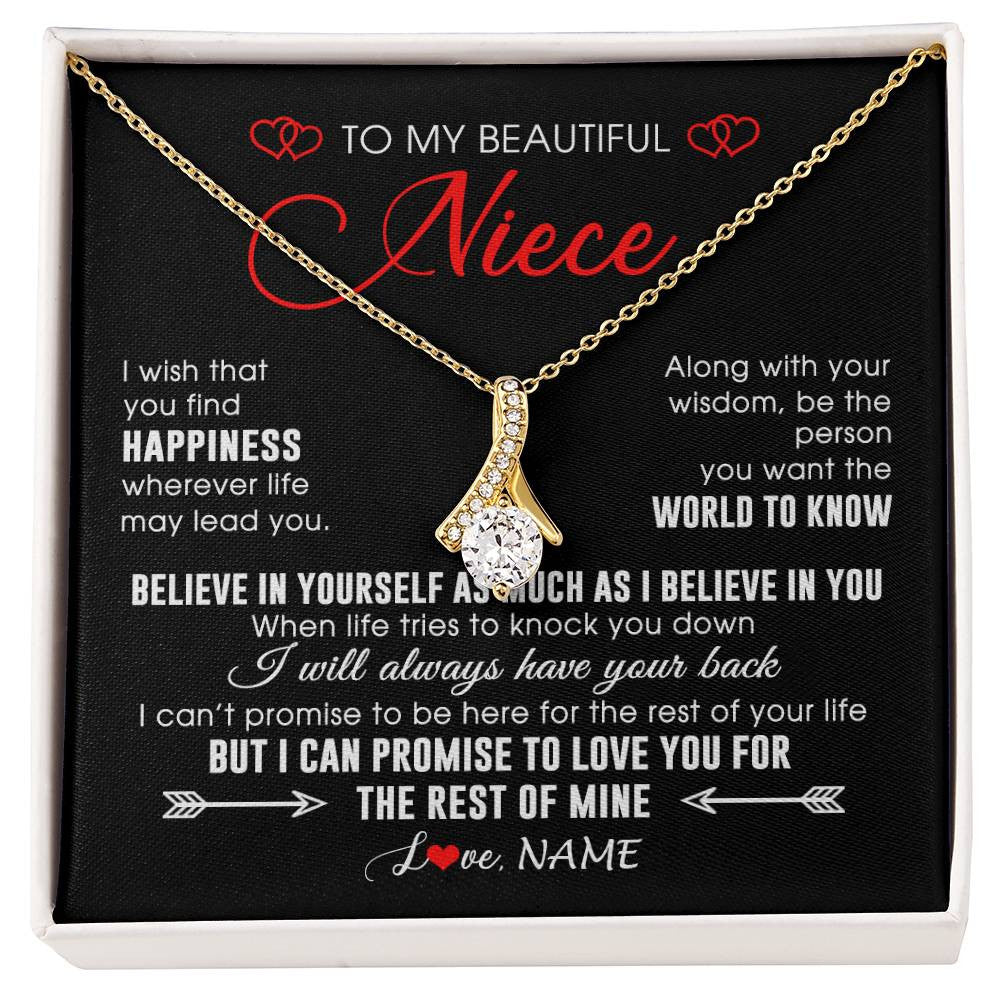 Alluring Beauty Necklace 18K Yellow Gold Finish | Personalized To My Beautiful Niece Necklace From Aunt Uncle Aunt Happiness Wherever Life Niece Birthday Graduation Christmas Customized Gift Box Message Card | teecentury