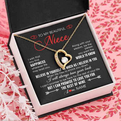 Forever Love Necklace 18K Yellow Gold Finish | Personalized To My Beautiful Niece Necklace From Aunt Uncle Aunt Happiness Wherever Life Niece Birthday Graduation Christmas Customized Gift Box Message Card | teecentury
