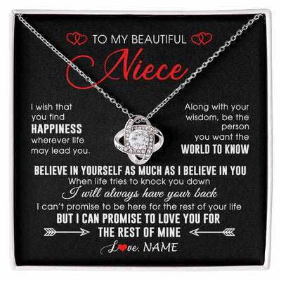 Love Knot Necklace 14K White Gold Finish | Personalized To My Beautiful Niece Necklace From Aunt Uncle Aunt Happiness Wherever Life Niece Birthday Graduation Christmas Customized Gift Box Message Card | teecentury